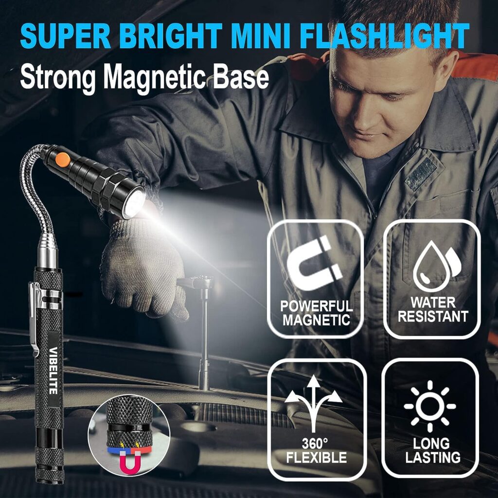Extendable Magnetic Flashlight with Telescoping Magnet Pickup Tool-Cool Gadgets Gifts Idea Birthday Gifts For Men, Husband, Dad, Mechanic, Tech, Him